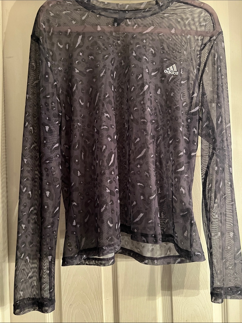 adidas Black and Gray Leopard Mesh Long Sleeve Top